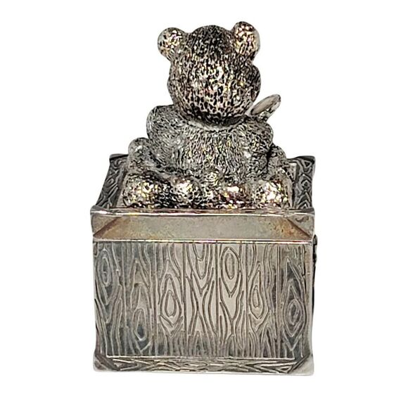 Morgan Vintage Silver Plated Teddy Bear Keepsake Trinket Ring Box 2.5" Tall - Picture 4 of 9